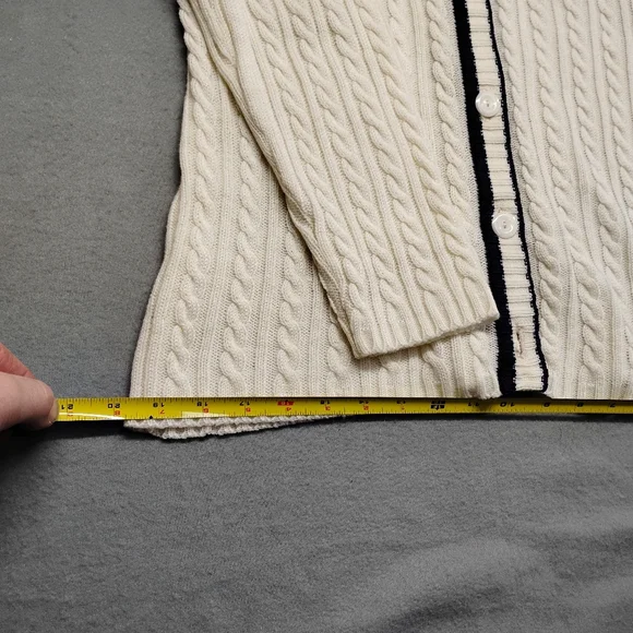 Vintage Loubella Extendables White Dk Blue knit cardigan sweater M - Picture 10 of 13